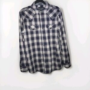 Cody James Mens Shirt Large  Pearl Snap Flannel Grey Plaid Long Sleeve Western *